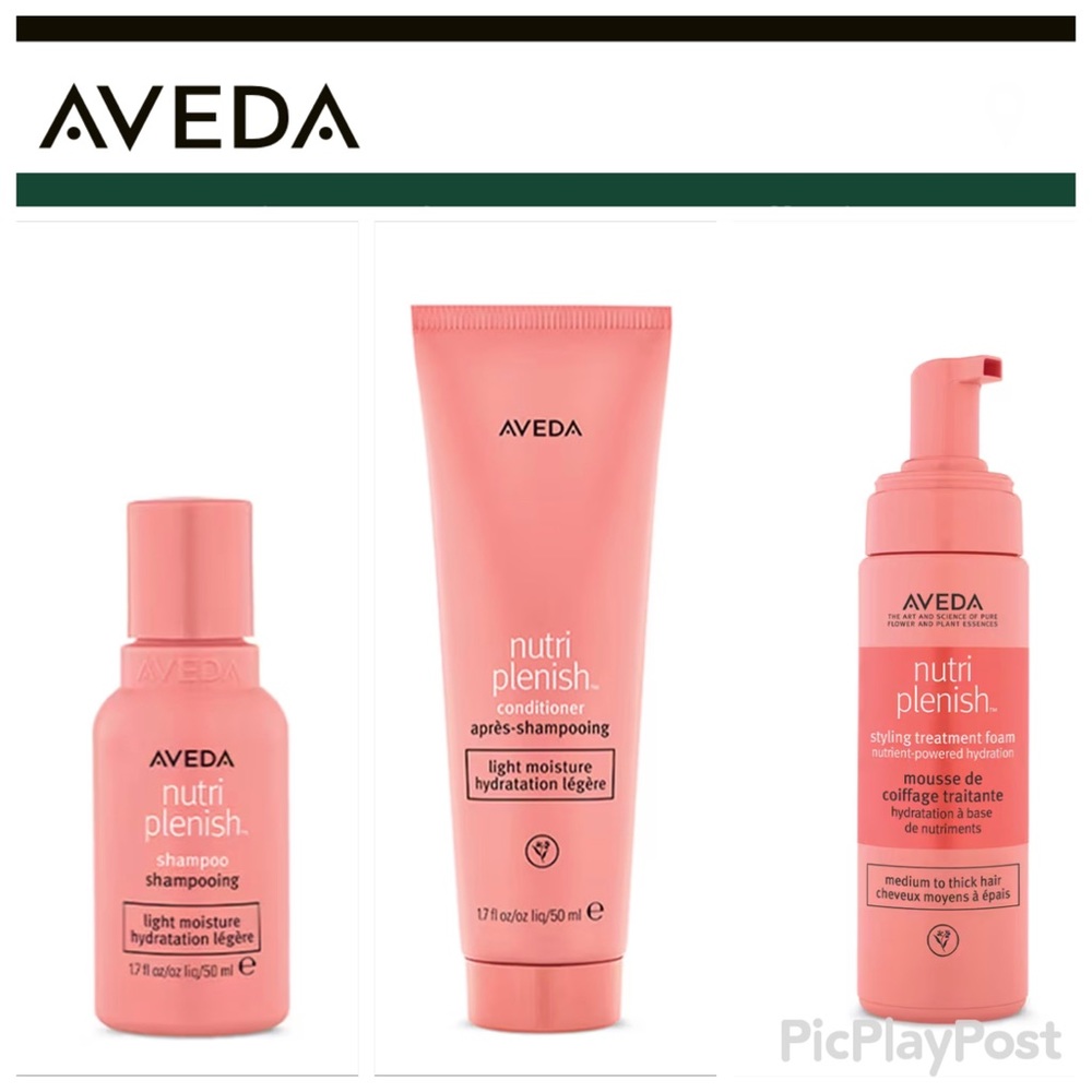 Aveda Nutriplenish Light Moisture Shampoo Conditioner STYLING FOAM Travel Set 3